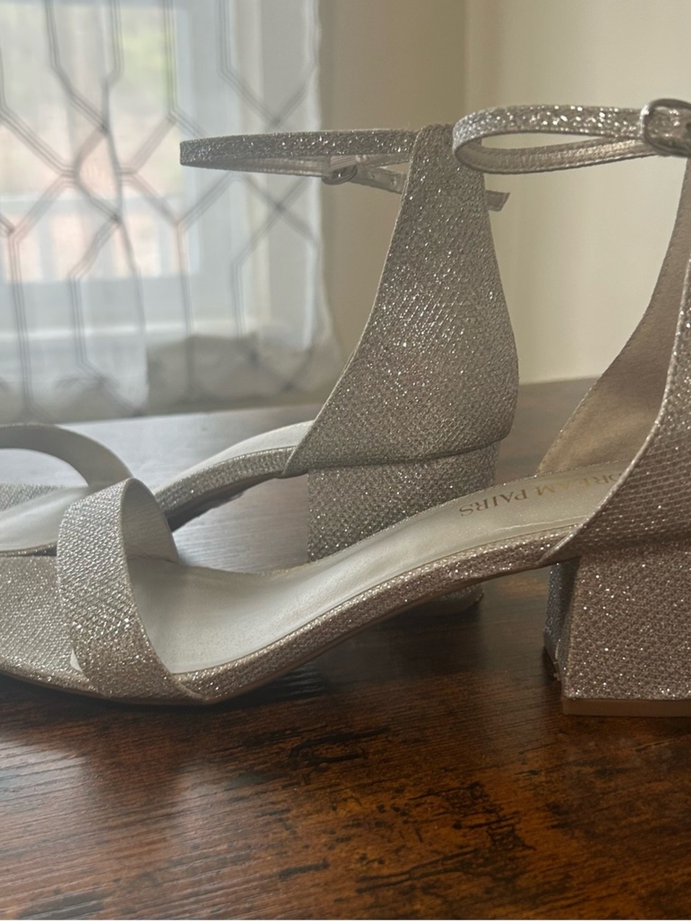 Dream Pairs Open-Toed Silver Glitter Ankle-Strap Block Heels Sz 11